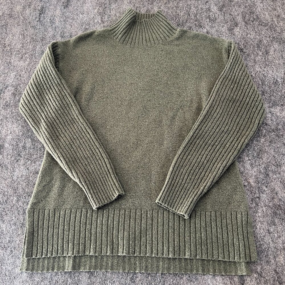 LL Bean Womens Medium Sage Green Turtleneck Cotton Wool Blend